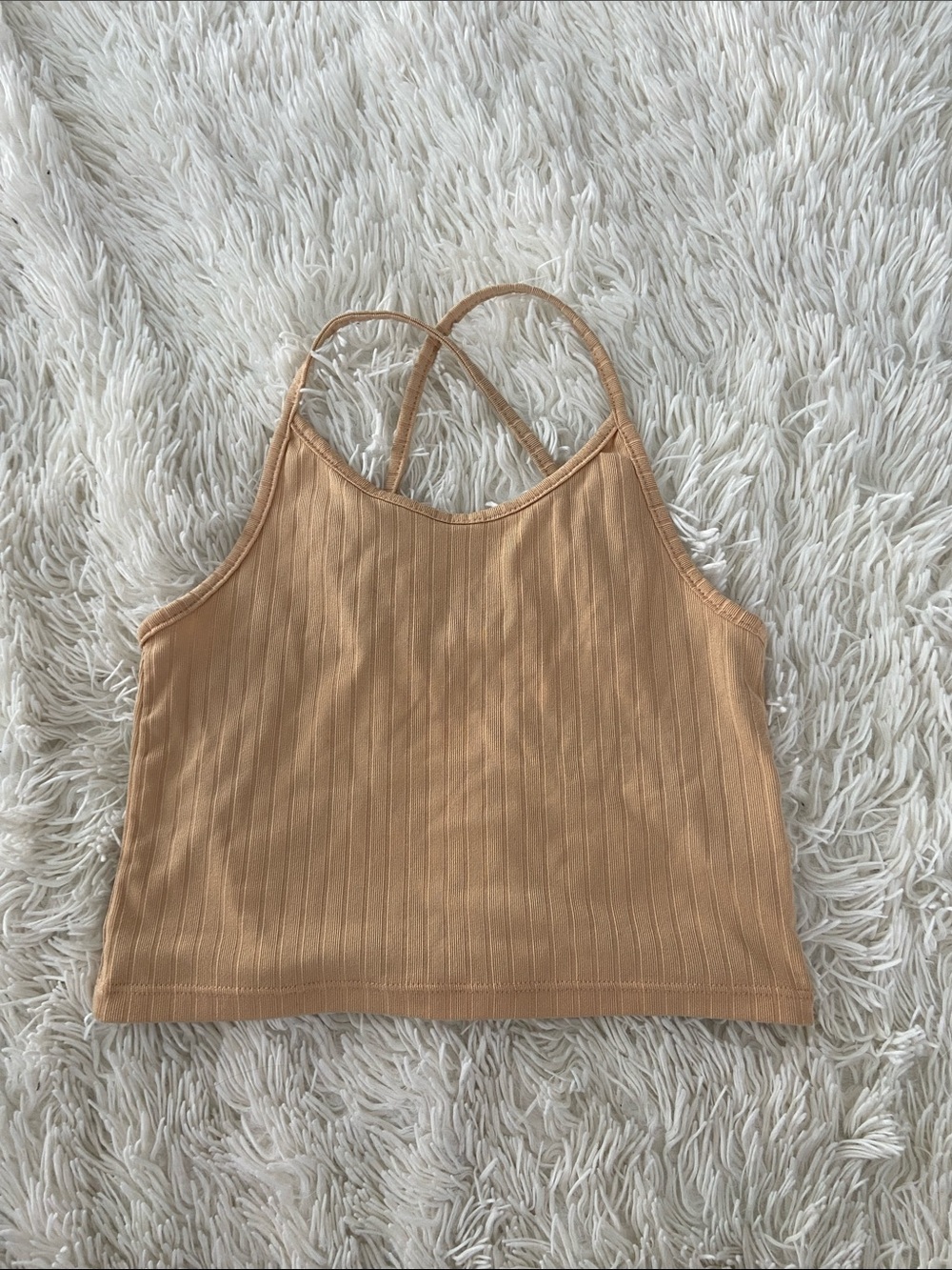 Ardene Ribbed Spaghetti-Strap Crop Top - Beige/Tan